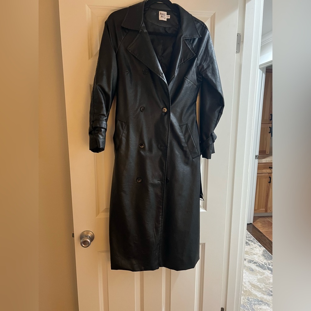 Princess Polly Black Faux Leather Trench Coat